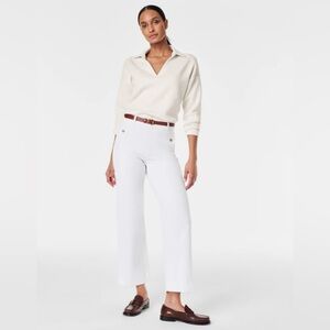SPANX White Wide Leg Cropped Twill Pants in Bright White